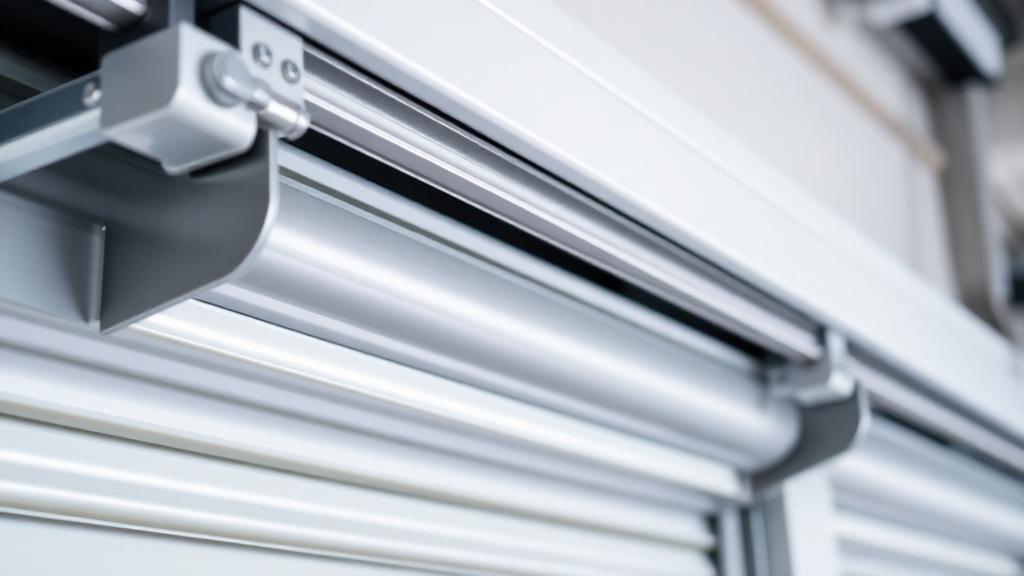 Garage door rollers and tracks close-up